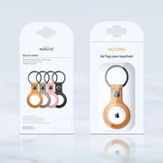 Mutural PU Leather Protective Case with Key Ring for AirTag(Pink)