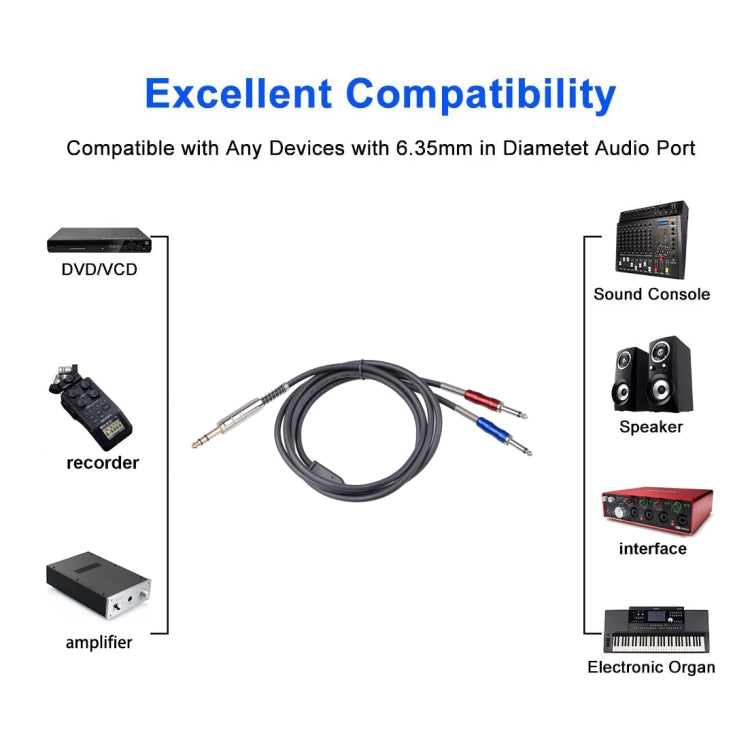BLS0201-50 Stereo 6.35mm Male to Dual Mono 6.35mm Audio Cable, Length:5m