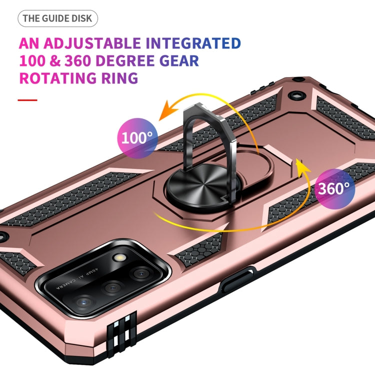 For OPPO A74 4G / F19 Shockproof TPU + PC Protective Case with 360 Degree Rotating Holder(Rose Gold)