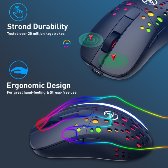 HXSJ T100 10000 DPI RGB Macro Definition Wired Wireless Dual-mode Mouse(Black)