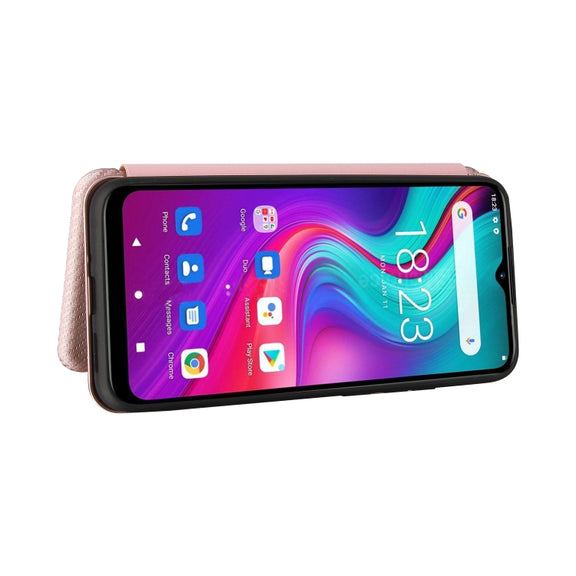 For Doogee X96 Pro Carbon Fiber Texture Horizontal Flip TPU + PC + PU Leather Case with Card Slot(Pink)