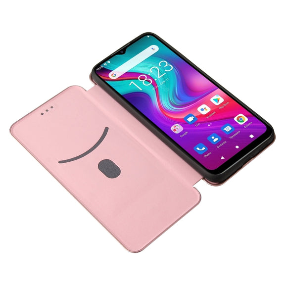 For Doogee X96 Pro Carbon Fiber Texture Horizontal Flip TPU + PC + PU Leather Case with Card Slot(Pink)