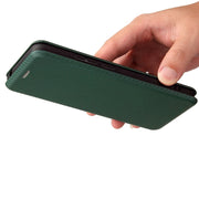 For Doogee X96 Pro Carbon Fiber Texture Horizontal Flip TPU + PC + PU Leather Case with Card Slot(Green)