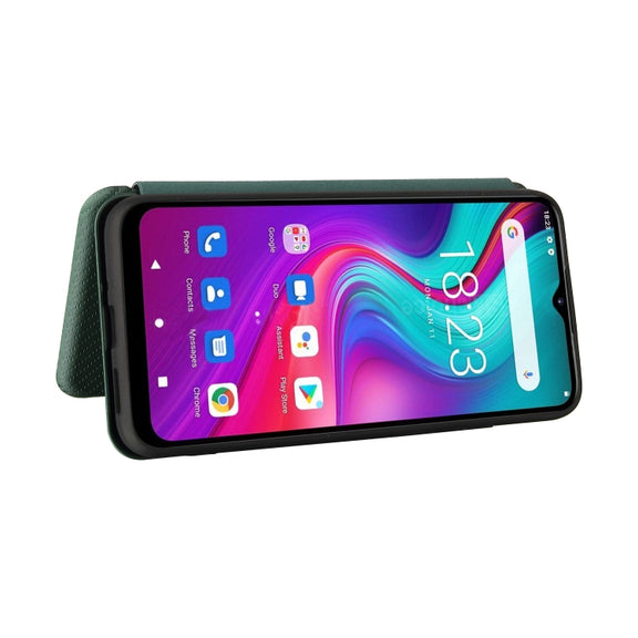 For Doogee X96 Pro Carbon Fiber Texture Horizontal Flip TPU + PC + PU Leather Case with Card Slot(Green)