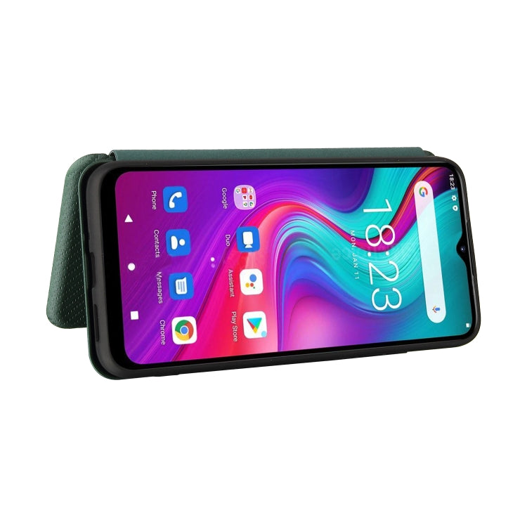 For Doogee X96 Pro Carbon Fiber Texture Horizontal Flip TPU + PC + PU Leather Case with Card Slot(Green)