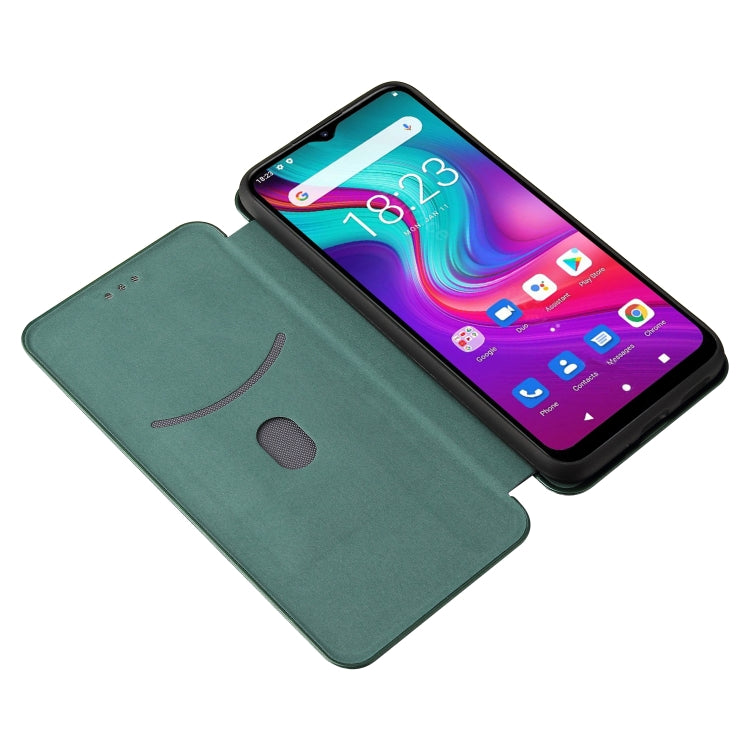 For Doogee X96 Pro Carbon Fiber Texture Horizontal Flip TPU + PC + PU Leather Case with Card Slot(Green)