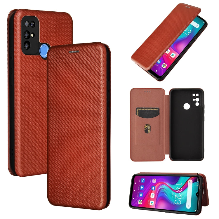 For Doogee X96 Pro Carbon Fiber Texture Horizontal Flip TPU + PC + PU Leather Case with Card Slot(Brown)