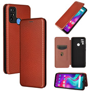 For Doogee X96 Pro Carbon Fiber Texture Horizontal Flip TPU + PC + PU Leather Case with Card Slot(Brown)