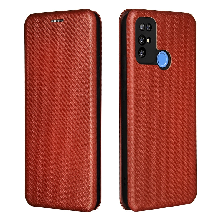 For Doogee X96 Pro Carbon Fiber Texture Horizontal Flip TPU + PC + PU Leather Case with Card Slot(Brown)