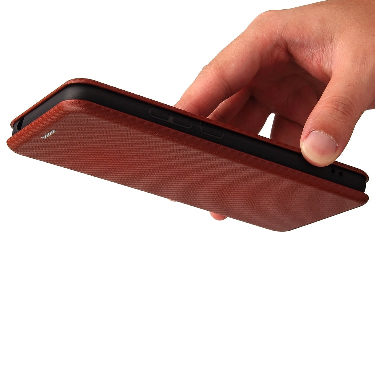 For Doogee X96 Pro Carbon Fiber Texture Horizontal Flip TPU + PC + PU Leather Case with Card Slot(Brown)
