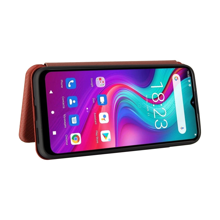 For Doogee X96 Pro Carbon Fiber Texture Horizontal Flip TPU + PC + PU Leather Case with Card Slot(Brown)