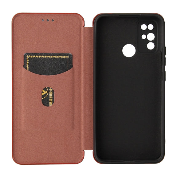 For Doogee X96 Pro Carbon Fiber Texture Horizontal Flip TPU + PC + PU Leather Case with Card Slot(Brown)