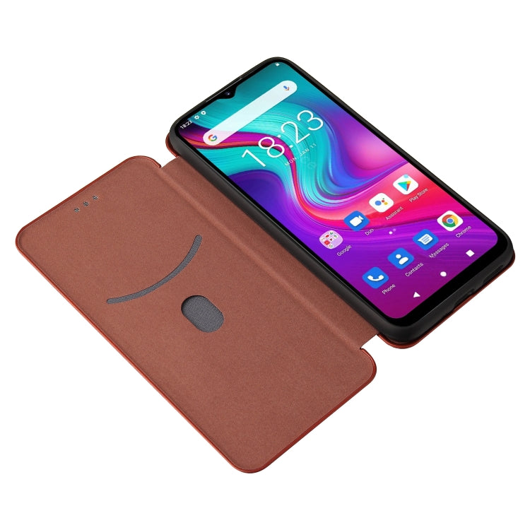 For Doogee X96 Pro Carbon Fiber Texture Horizontal Flip TPU + PC + PU Leather Case with Card Slot(Brown)