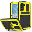 For Samsung Galaxy S21 FE R-JUST Shockproof Waterproof Dust-proof Metal + Silicone Protective Case with Holder(Yellow) - Galaxy Phone Cases by R-JUST | Online Shopping South Africa | PMC TechLife | Buy Now Pay Later Mobicred