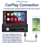 T100C 7 inch Manually Retractable Screen Car MP5 Player Radio, Support Mirror Link & FM & TF Card & USB & Bluetooth Hand-free Calling & Reversing Trajectory System & CayPlay Connection