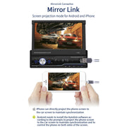 T100C 7 inch Manually Retractable Screen Car MP5 Player Radio, Support Mirror Link & FM & TF Card & USB & Bluetooth Hand-free Calling & Reversing Trajectory System & CayPlay Connection