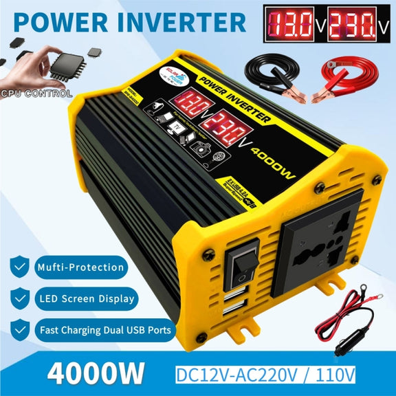 Legend II Generation 12V to 110V 4000W Modified Square Wave Car Power Inverter(Black)
