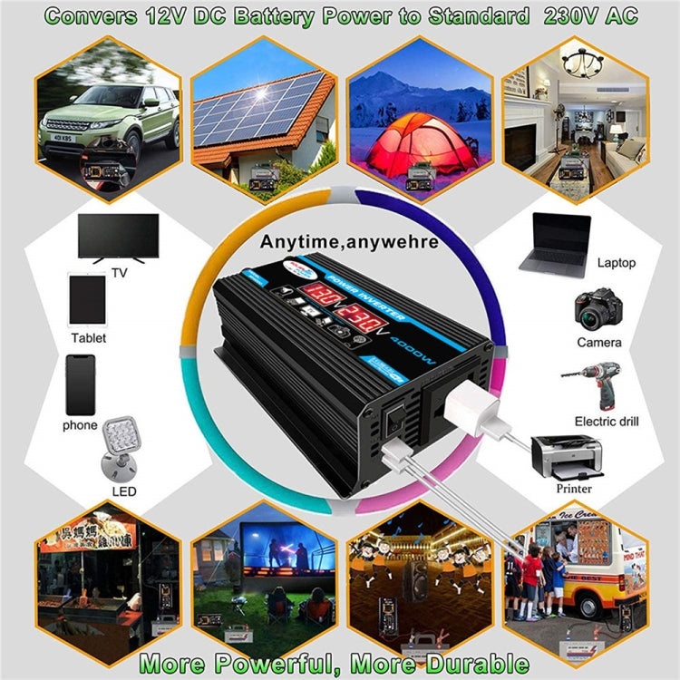 Tang II Generation 12V to 110V 4000W Modified Square Wave Car Power Inverter(Black)