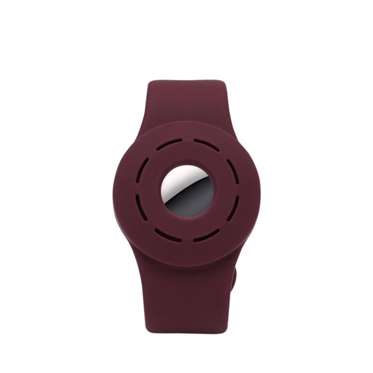Anti-scratch Shockproof Silicone Bracelet Strap Protective Cover Case For AirTag(Wine Red)