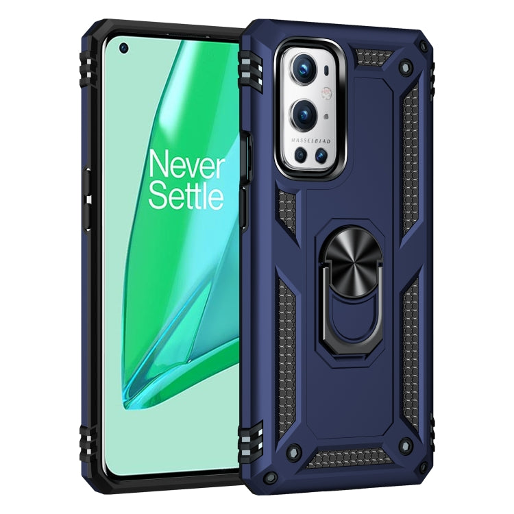 For OnePlus 9 Pro Shockproof TPU + PC Protective Case with 360 Degree Rotating Holder(Blue)