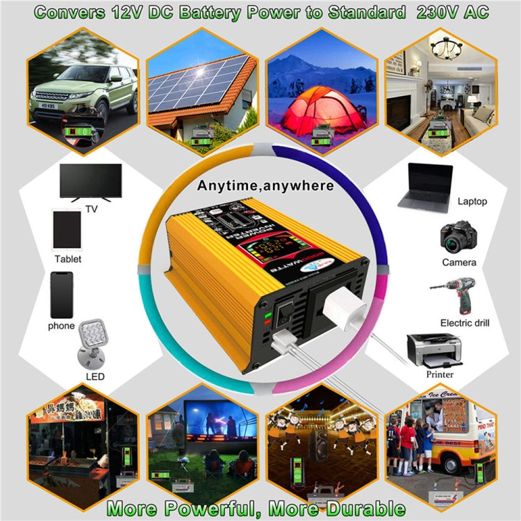 Tang III Generation 12V to 110V 6000W Modified Square Wave Car Power Inverter with LCD Display & Dual USB(Yellow)