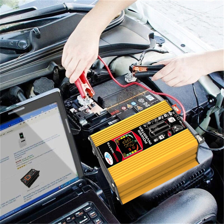 Tang III Generation 12V to 110V 6000W Modified Square Wave Car Power Inverter with LCD Display & Dual USB(Yellow)