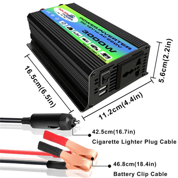 Tang I Generation 12V to 220V 3000W Modified Square Wave Intelligent Car Power Inverter with Dual USB(Black)