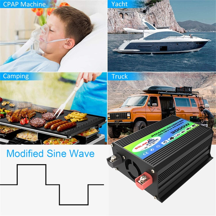 Tang I Generation 12V to 220V 3000W Modified Square Wave Intelligent Car Power Inverter with Dual USB(Black)