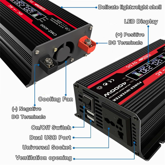 Zhizun Modified Sinewave 12V to 110V 4000W Car Power Inverter(Black)