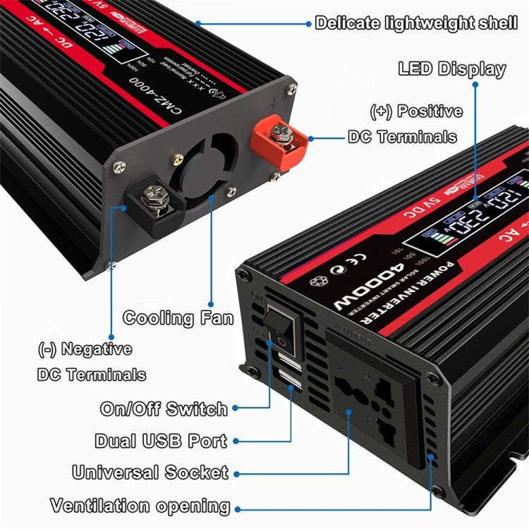 Zhizun Modified Sinewave 12V to 110V 4000W Car Power Inverter(Black)