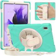For Samsung Galaxy Tab S7 FE T730 / S7+ / S9+ /S8+ Silicone + PC Protective Case with Holder & Shoulder Strap(Mint Green)