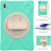For Samsung Galaxy Tab S7 FE T730 / S7+ / S9+ /S8+ Silicone + PC Protective Case with Holder & Shoulder Strap(Mint Green)