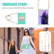For Samsung Galaxy Tab S7 FE T730 / S7+ / S9+ /S8+ Silicone + PC Protective Case with Holder & Shoulder Strap(Mint Green)