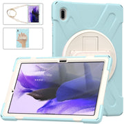 For Samsung Galaxy Tab S7 FE T730 / S7+ / S9+ /S8+ Silicone + PC Protective Case with Holder & Shoulder Strap(Ice Blue)