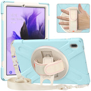 For Samsung Galaxy Tab S7 FE T730 / S7+ / S9+ /S8+ Silicone + PC Protective Case with Holder & Shoulder Strap(Ice Blue)