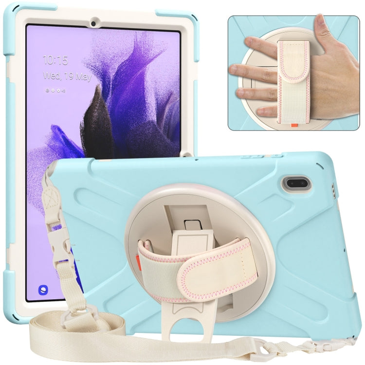 For Samsung Galaxy Tab S7 FE T730 / S7+ / S9+ /S8+ Silicone + PC Protective Case with Holder & Shoulder Strap(Ice Blue)