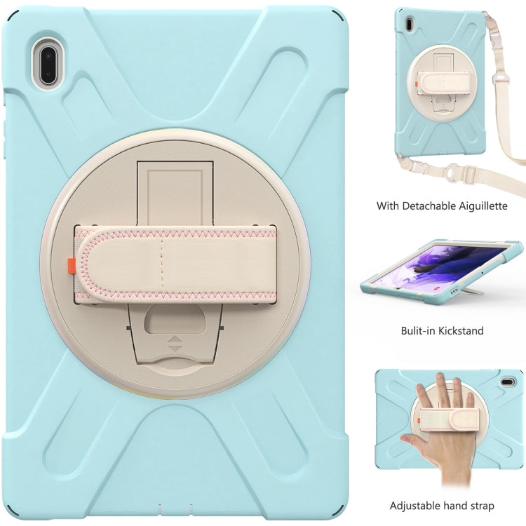 For Samsung Galaxy Tab S7 FE T730 / S7+ / S9+ /S8+ Silicone + PC Protective Case with Holder & Shoulder Strap(Ice Blue)