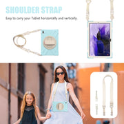For Samsung Galaxy Tab S7 FE T730 / S7+ / S9+ /S8+ Silicone + PC Protective Case with Holder & Shoulder Strap(Ice Blue)