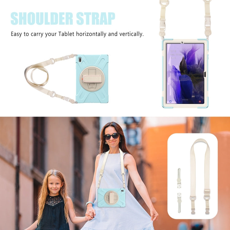 For Samsung Galaxy Tab S7 FE T730 / S7+ / S9+ /S8+ Silicone + PC Protective Case with Holder & Shoulder Strap(Ice Blue)