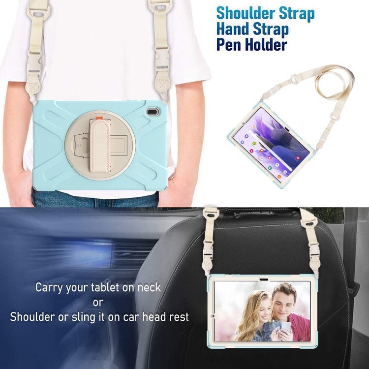 For Samsung Galaxy Tab S7 FE T730 / S7+ / S9+ /S8+ Silicone + PC Protective Case with Holder & Shoulder Strap(Ice Blue)
