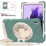 For Samsung Galaxy Tab S7 FE T730 / S7+ / S9+ /S8+ Silicone + PC Protective Case with Holder & Shoulder Strap(Emerald Green)