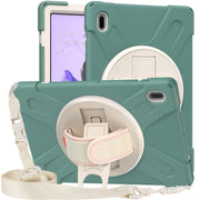 For Samsung Galaxy Tab S7 FE T730 / S7+ / S9+ /S8+ Silicone + PC Protective Case with Holder & Shoulder Strap(Emerald Green)