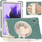 For Samsung Galaxy Tab S7 FE T730 / S7+ / S9+ /S8+ Silicone + PC Protective Case with Holder & Shoulder Strap(Emerald Green)