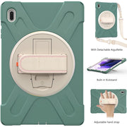 For Samsung Galaxy Tab S7 FE T730 / S7+ / S9+ /S8+ Silicone + PC Protective Case with Holder & Shoulder Strap(Emerald Green)