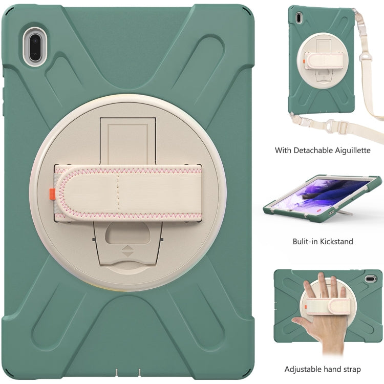 For Samsung Galaxy Tab S7 FE T730 / S7+ / S9+ /S8+ Silicone + PC Protective Case with Holder & Shoulder Strap(Emerald Green)