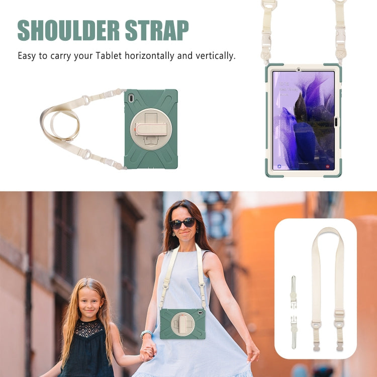 For Samsung Galaxy Tab S7 FE T730 / S7+ / S9+ /S8+ Silicone + PC Protective Case with Holder & Shoulder Strap(Emerald Green)