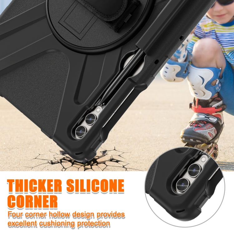 For Samsung Galaxy Tab S7 FE T730 / S7+ / S9+ /S8+ Silicone + PC Protective Case with Holder & Shoulder Strap(Black)