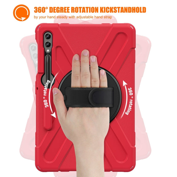 For Samsung Galaxy Tab S7 FE T730 / S7+ / S9+ /S8+ Silicone + PC Protective Case with Holder & Shoulder Strap(Red)