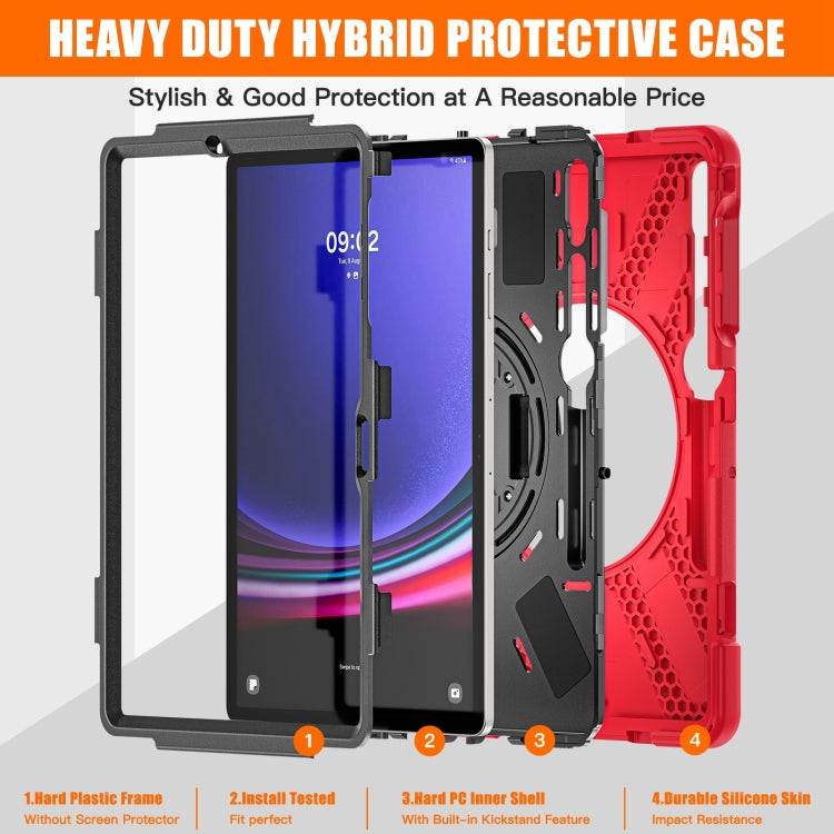 For Samsung Galaxy Tab S7 FE T730 / S7+ / S9+ /S8+ Silicone + PC Protective Case with Holder & Shoulder Strap(Red)