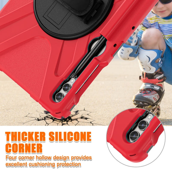For Samsung Galaxy Tab S7 FE T730 / S7+ / S9+ /S8+ Silicone + PC Protective Case with Holder & Shoulder Strap(Red)